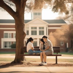 A nostalgic and creative scene capturing the essence of a past school romance