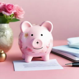 A cute and girly piggy bank designed for tax season