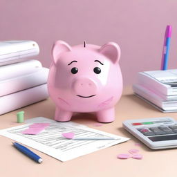 A girly, animated, cartoonish piggy bank designed for tax season