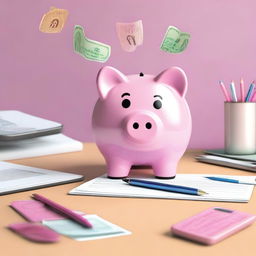 A girly, animated, cartoonish piggy bank designed for tax season