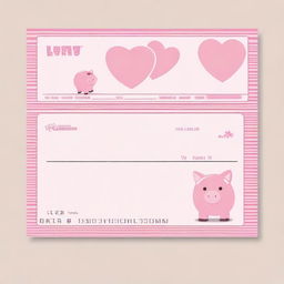 A set of pretty pink girly fake blank checks from Piggy🐷Panties National Bank™