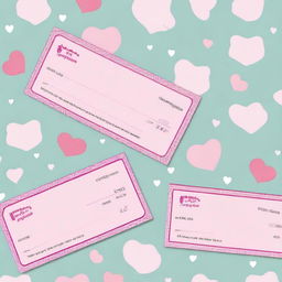 A set of pretty pink girly fake blank checks from Piggy🐷Panties National Bank™