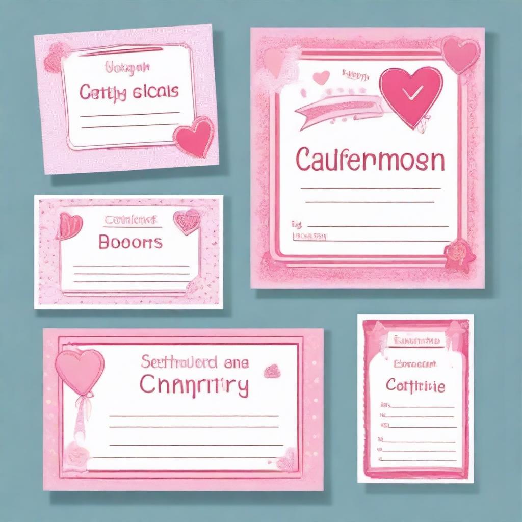 A set of pretty pink girly certificates with a playful and fun design