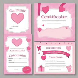 A set of pretty pink girly certificates with a playful and fun design