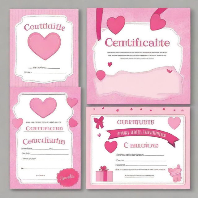 A set of pretty pink girly certificates with a playful and fun design