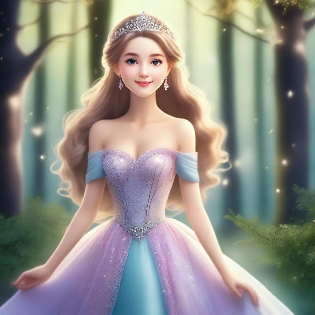 A beautiful princess in a magical forest, searching for love