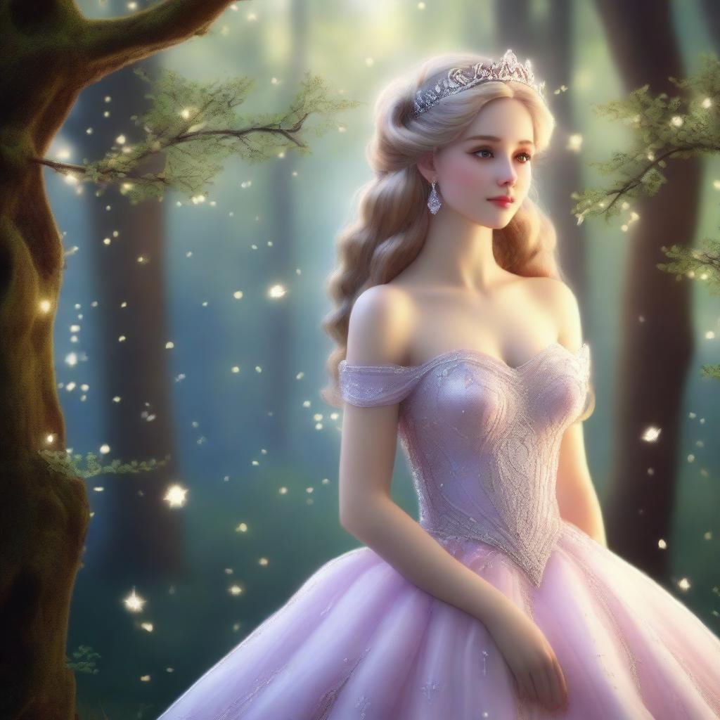 A beautiful princess in a magical forest, searching for love