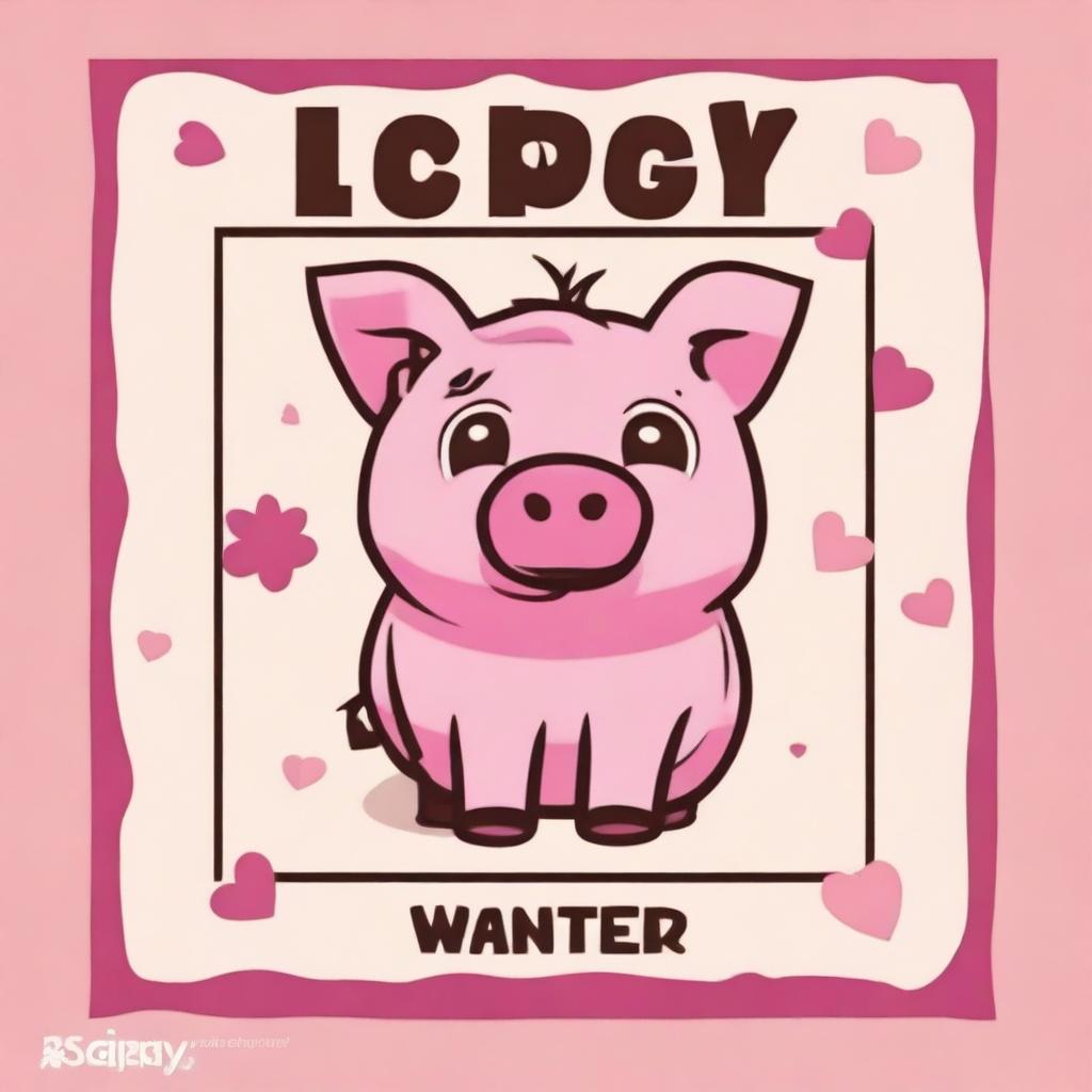 A pink wanted poster for a character named Piggy