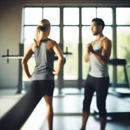 A man and a woman training in a gym