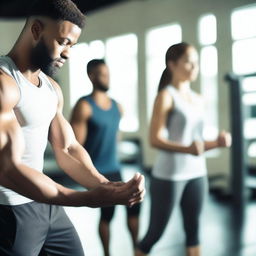 A man and a woman training in a gym