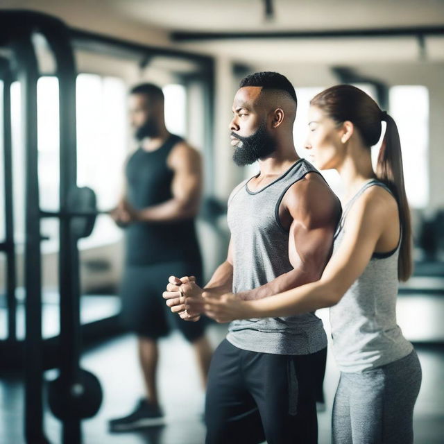 A man and a woman training in a gym