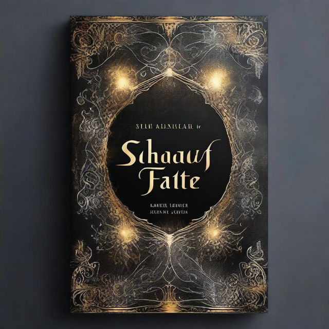 Create an elaborate and pretty fantasy book cover made of sparkling hues of black, silver, and gold