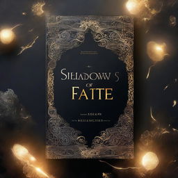 Create an elaborate and pretty fantasy book cover made of sparkling hues of black, silver, and gold