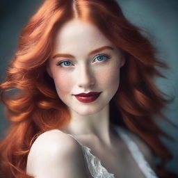 Create an image of a very attractive redhead girl with striking features