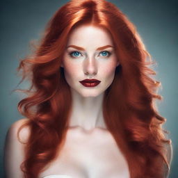 Create an image of a very attractive redhead girl with striking features