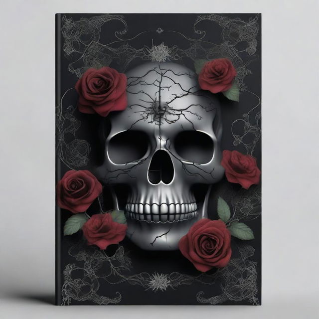 A dark romance book cover featuring a skull surrounded by twisted veins and flowers with thorns