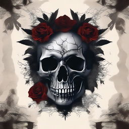 Create a dark romance book cover featuring a skull surrounded by twisted veins and flowers with thorns