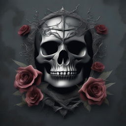 Create a dark romance book cover featuring a skull surrounded by twisted veins and flowers with thorns