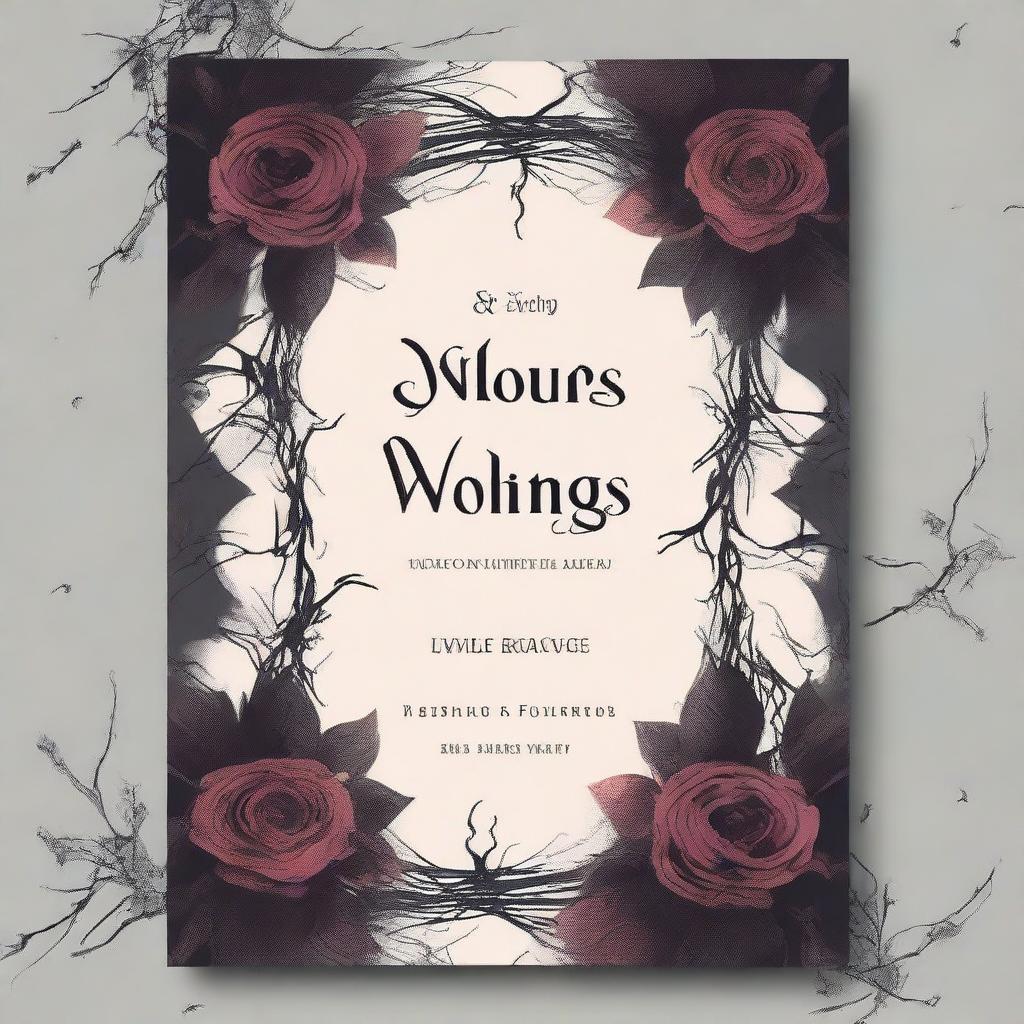 Create a dark romance book cover featuring twisted veins and flowers with thorns