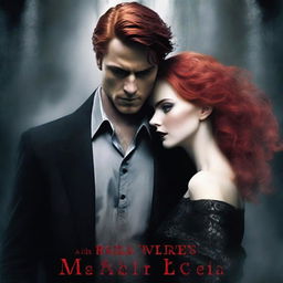 A dark romance novel cover featuring a tall, mysterious man with a shadowy background and a shorter female with striking red hair