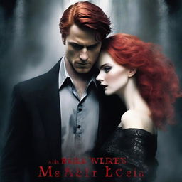 A dark romance novel cover featuring a tall, mysterious man with a shadowy background and a shorter female with striking red hair