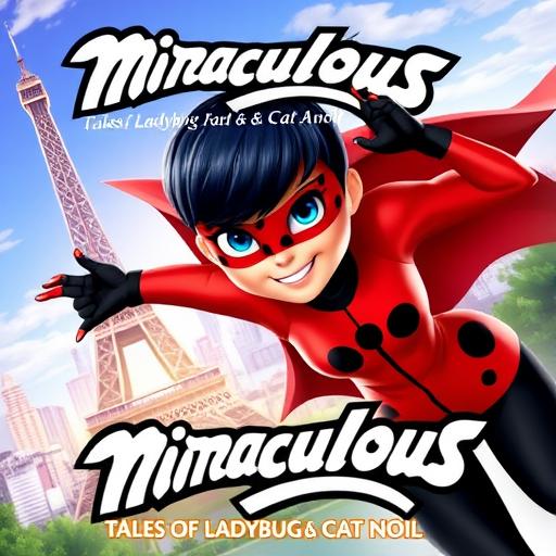 A vibrant and colorful poster featuring Ladybug from the animated series 'Miraculous: Tales of Ladybug & Cat Noir'