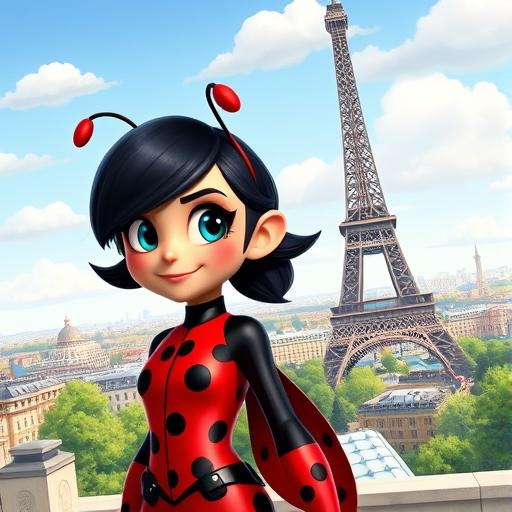 A vibrant poster featuring Marinette in Paris