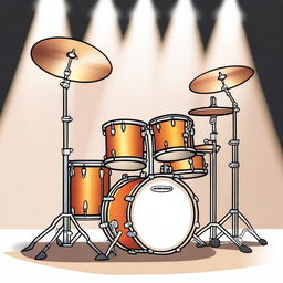 A detailed illustration of a set of drums, including a bass drum, snare drum, toms, hi-hat, and cymbals