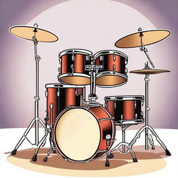 A detailed illustration of a set of drums, including a bass drum, snare drum, toms, hi-hat, and cymbals