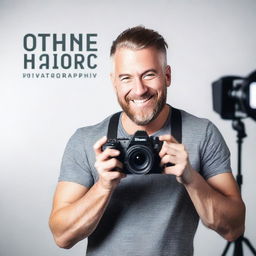 A YouTube thumbnail featuring a man holding a camera, promoting a video course on photography