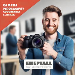 A YouTube thumbnail featuring a man holding a camera, promoting a video course on photography