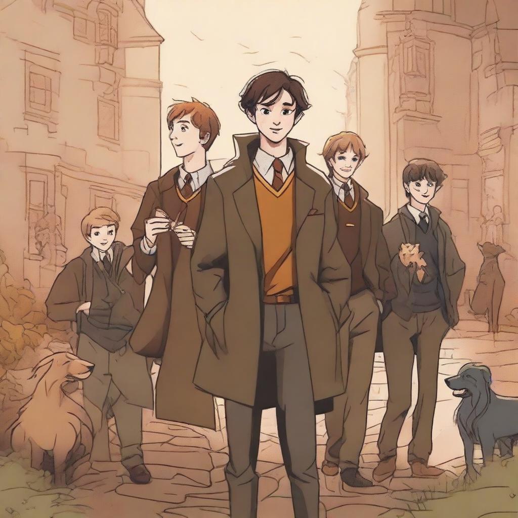 A detailed illustration of Remus Lupin, the beloved character from the Harry Potter series, surrounded by his friends, showcasing the power of friendship