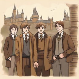 A detailed illustration of Remus Lupin, the beloved character from the Harry Potter series, surrounded by his friends, showcasing the power of friendship