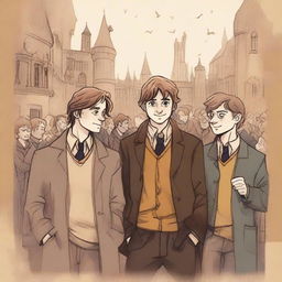 A detailed illustration of Remus Lupin, the beloved character from the Harry Potter series, surrounded by his friends, showcasing the power of friendship