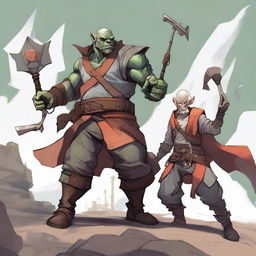 A detailed illustration of an Orc Artificer with a Battlesmith subclass