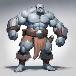 A detailed illustration of a light grey Orc standing 6 foot 1 inch tall and weighing 270 lbs of muscle