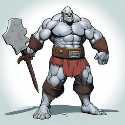 A detailed illustration of a light grey Orc standing 6 foot 1 inch tall and weighing 270 lbs of muscle