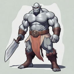 A detailed illustration of a light grey Orc standing 6 foot 1 inch tall and weighing 270 lbs of muscle