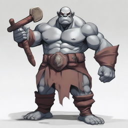 A detailed illustration of a light grey Orc standing 6 foot 1 inch tall and weighing 270 lbs of muscle