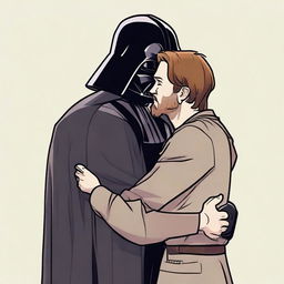 Remus Lupin, a character from the Harry Potter universe, is hugging Darth Vader, a character from Star Wars