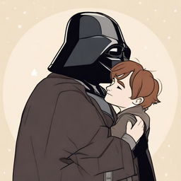 Remus Lupin, a character from the Harry Potter universe, is hugging Darth Vader, a character from Star Wars