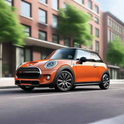 A detailed and realistic image of a Mini Cooper S car, showcasing its iconic design and sporty appearance