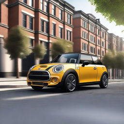 A detailed and realistic image of a Mini Cooper S car, showcasing its iconic design and sporty appearance