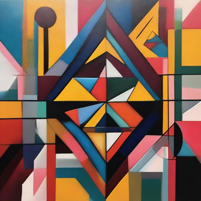 An abstract art painting featuring a variety of geometric shapes