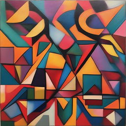 An abstract art painting featuring a variety of geometric shapes