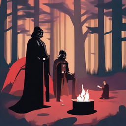 Remus Lupin and Darth Vader camping in a shadowy forest