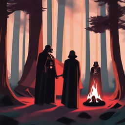 Remus Lupin and Darth Vader camping in a shadowy forest