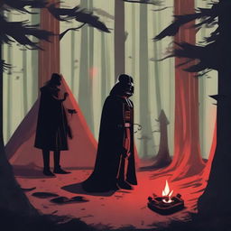 Remus Lupin and Darth Vader camping in a shadowy forest