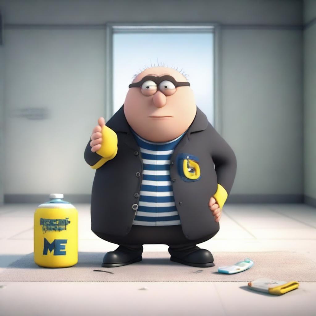 Gru from Despicable Me suffering from a serious illness, with a title 'Respirable Me 5'