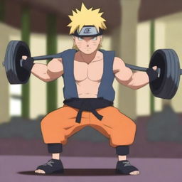 Naruto Uzumaki from the Naruto series lifting weights in a gym setting